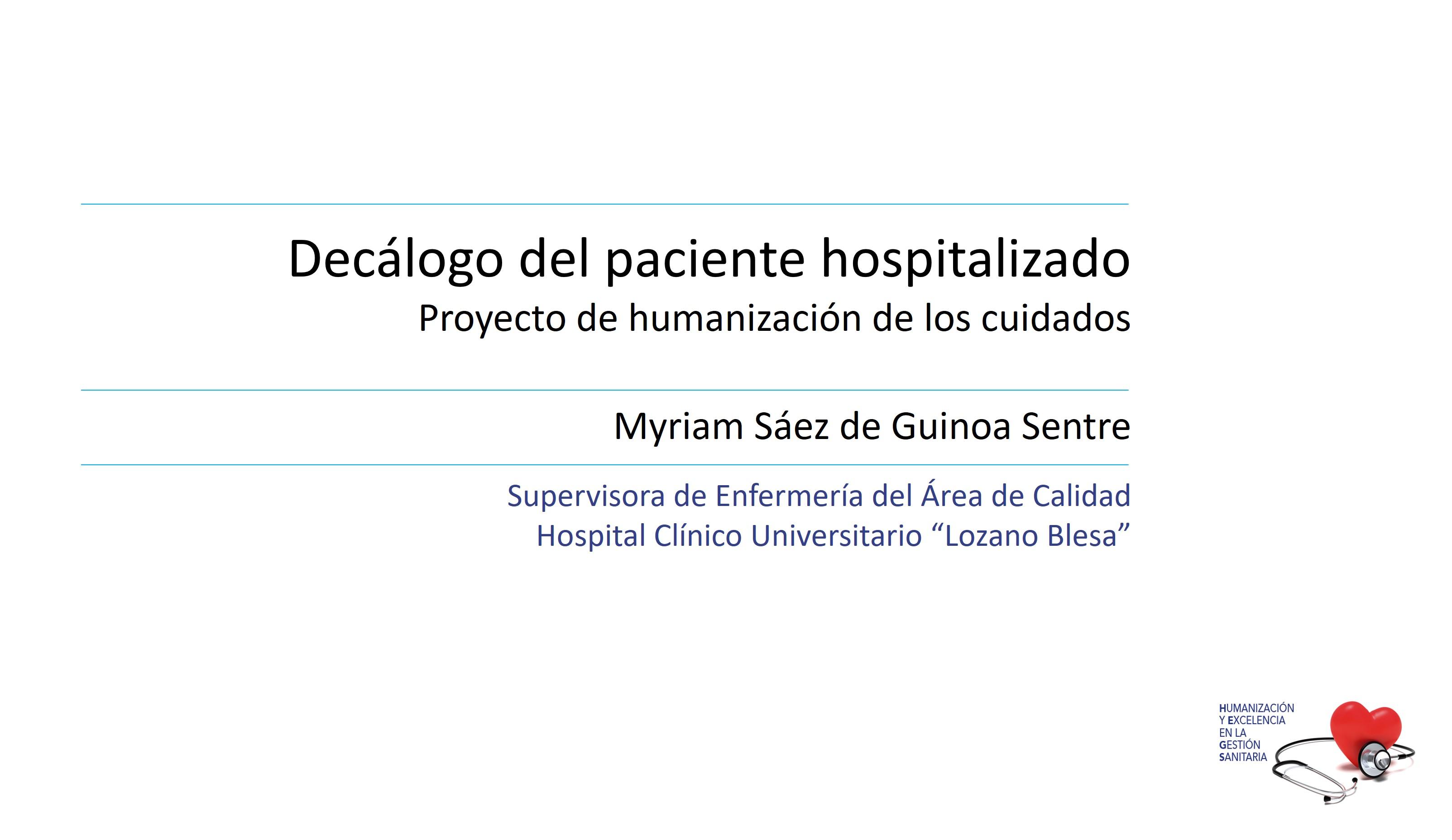 Decálogo del paciente hospitalizado - Myriam Saez