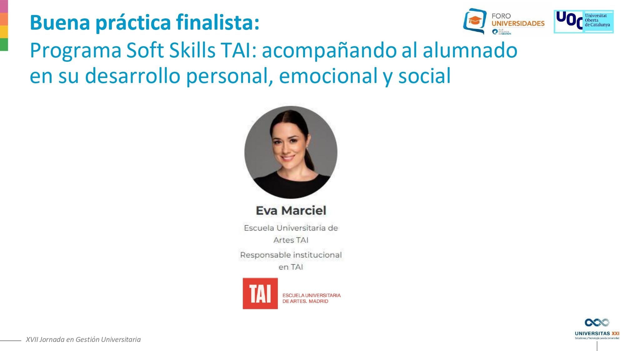 Buena práctica finalista Eva Marciel _ Programa Soft Skills TAI