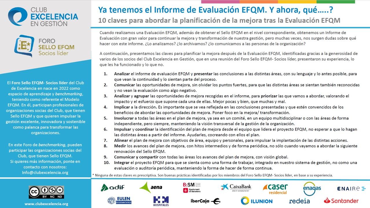 10 claves para abordar la planificación de la mejora tras la Evaluación EFQM